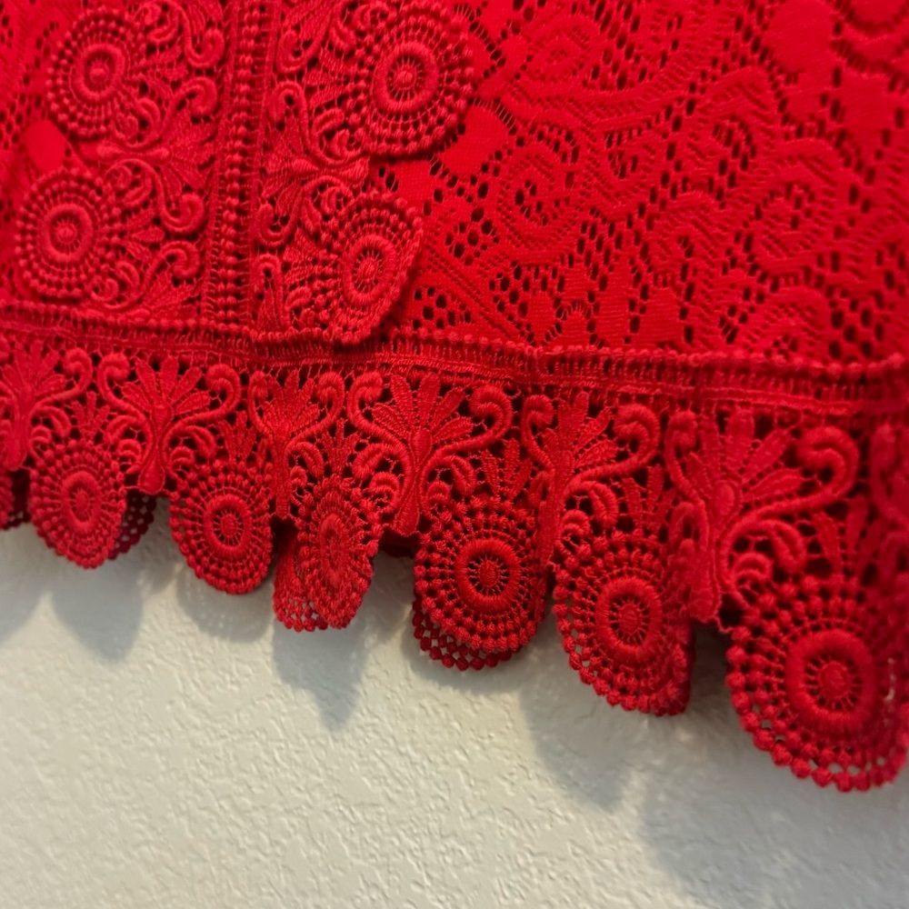 Laundry by Shelli Segal 3/4 Sleeve Red Crochet Dress. Size 4. - Picture 6 of 14